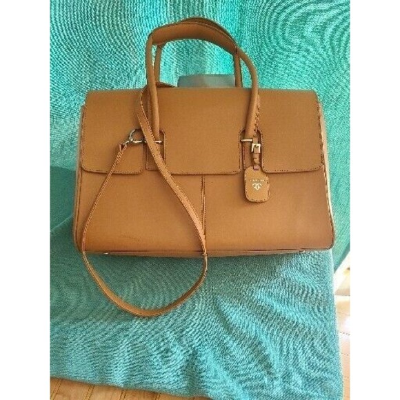 Francine Collection Tan Leather Laptop Brief Case Bag - Picture 1 of 14